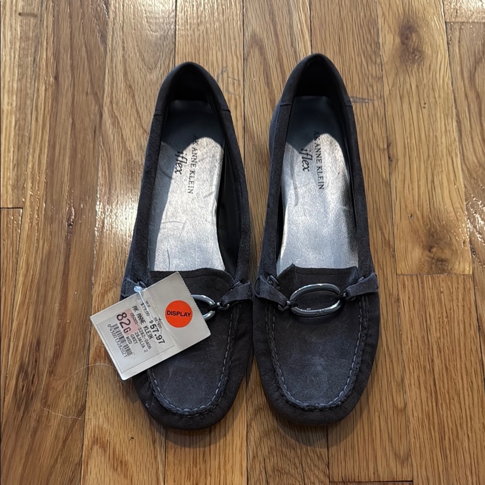 Anne Klein Gray Flats with Decorative Metal Accent